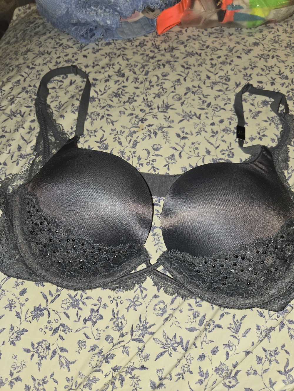 Victorias Secret Lace-Trim Push-Up Bra - Steel Blue NEW